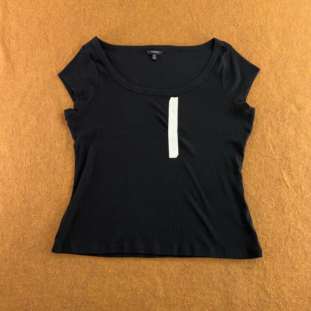 Banana Republic Womens XL Black Ribbed Scoop Neck Short Sleeve Top NWT